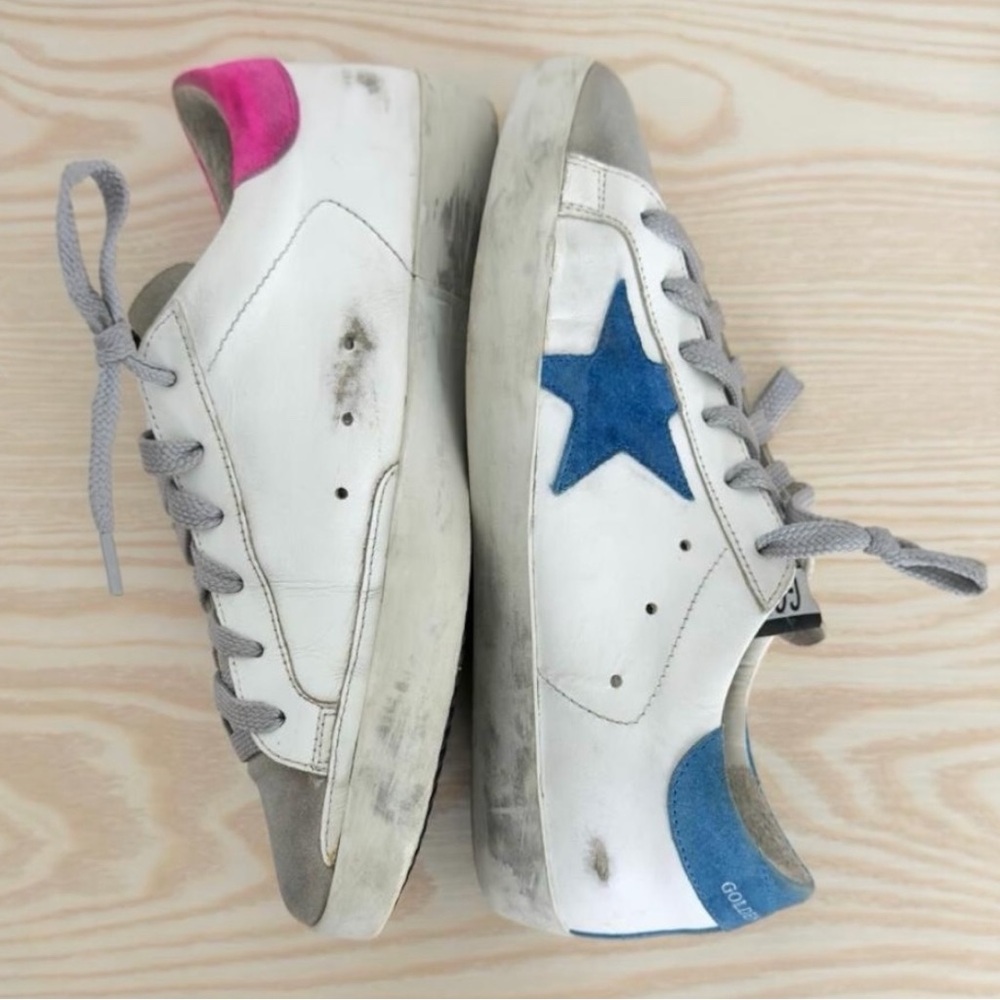 Golden Goose Women’s Superstar Limited Edition Mismatched Sneakers Blue Pink 7 - Picture 5 of 15
